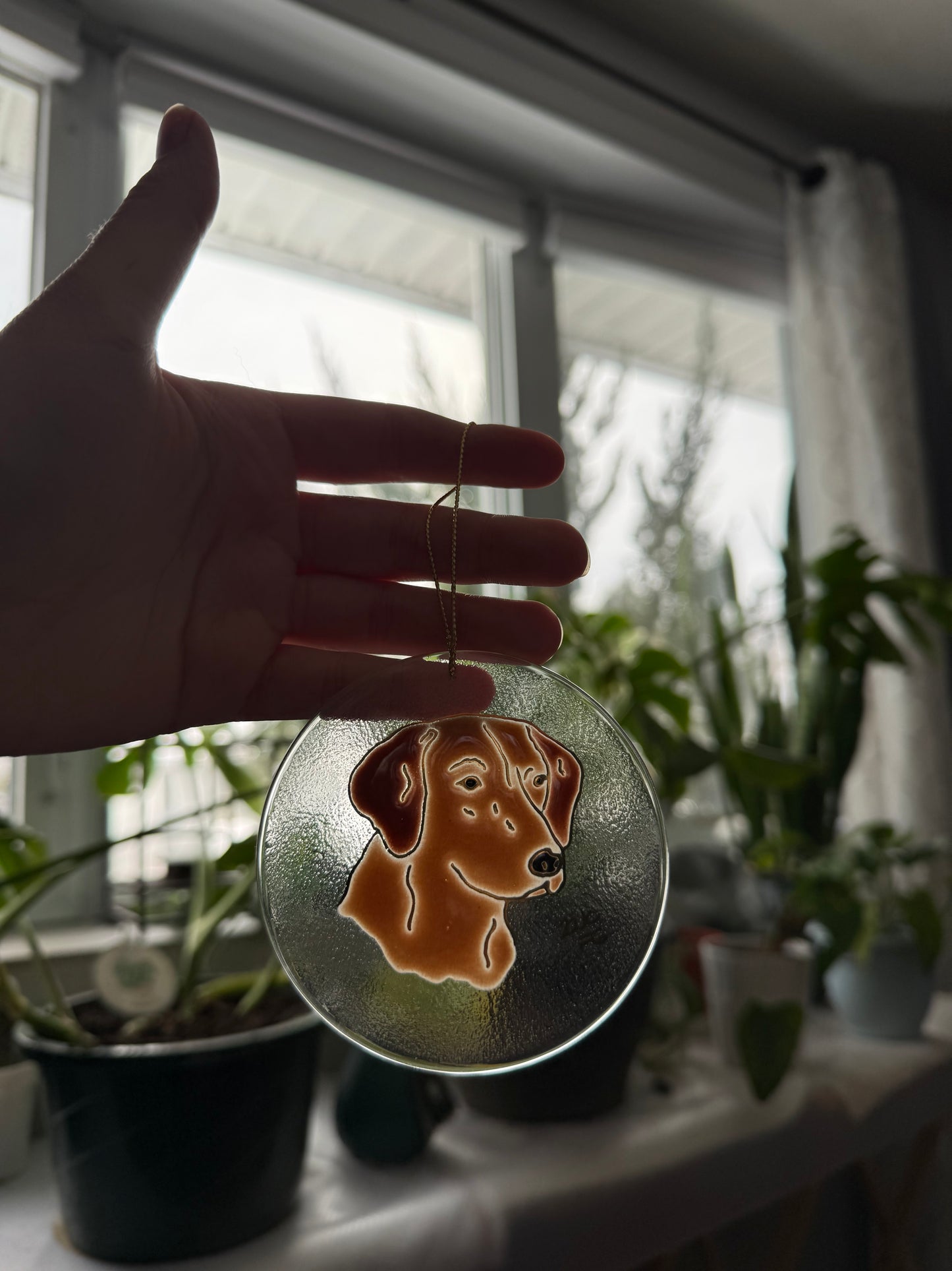 Rhodesian Ridgeback Dog Sun Catcher Ornament Hand Painted with 22k Gold
