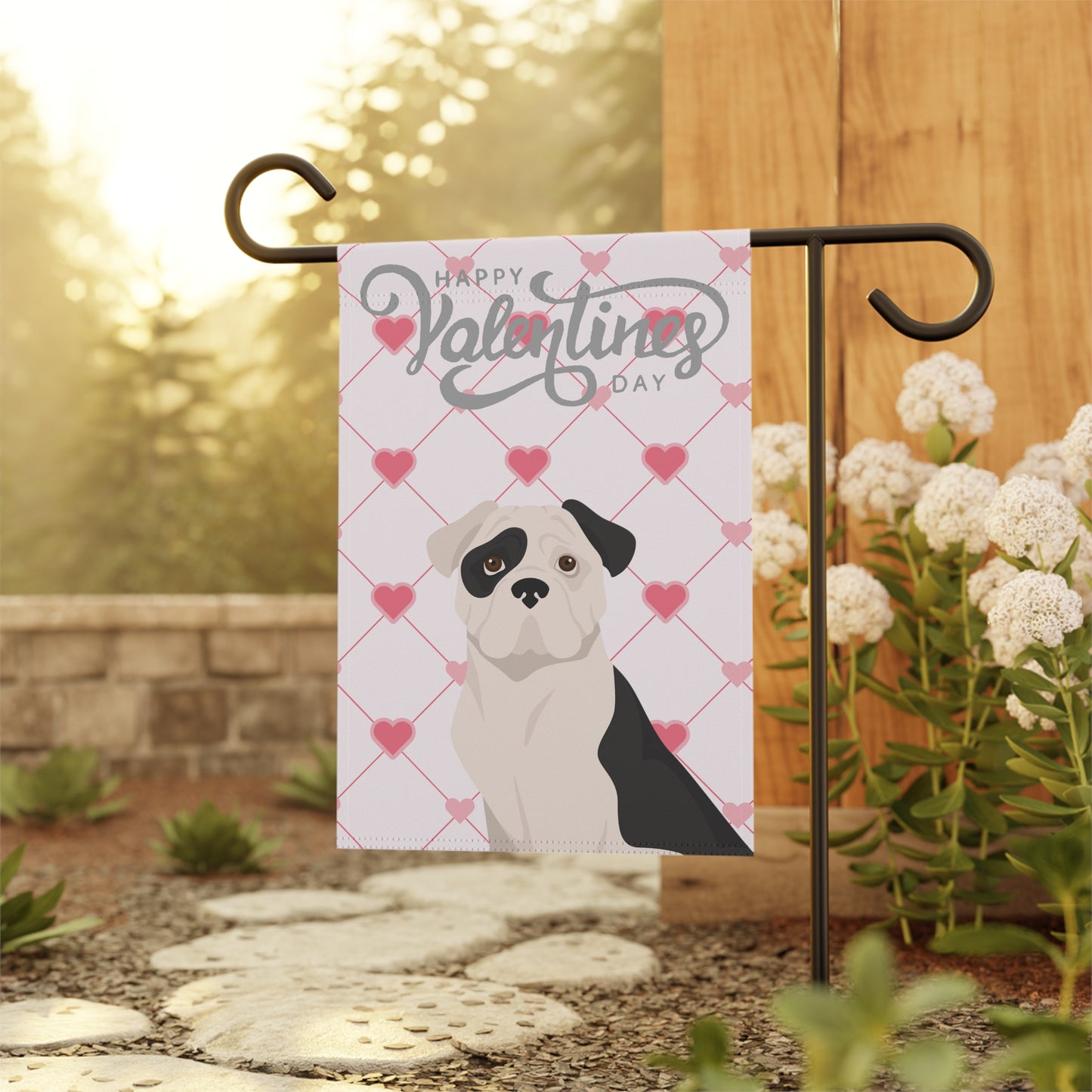 American Bulldog Dog Valentines Day Garden Flag