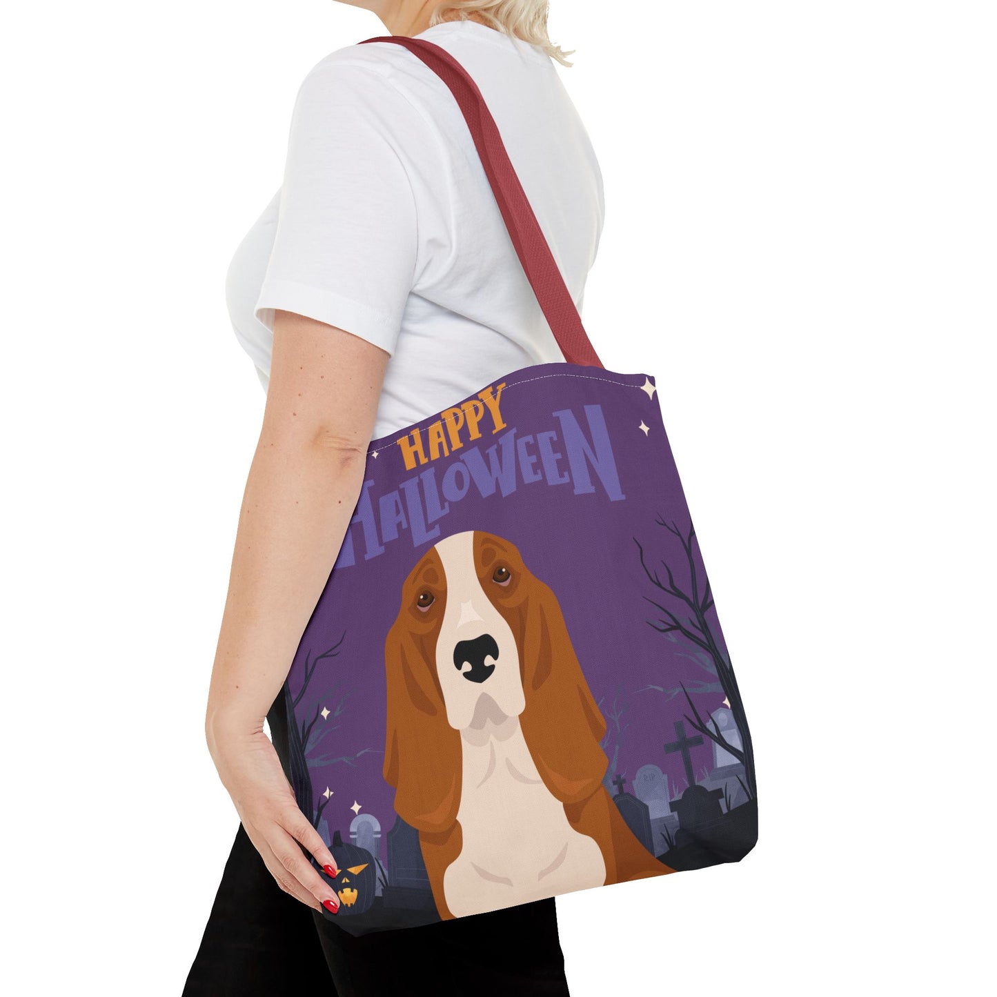 Basset Hound Dog Happy Halloween Tote Bag 16x16