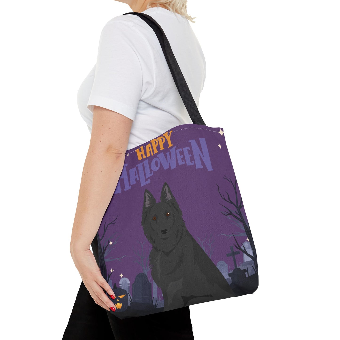 Belgain Sheepdog Dog Happy Halloween Tote Bag 16x16