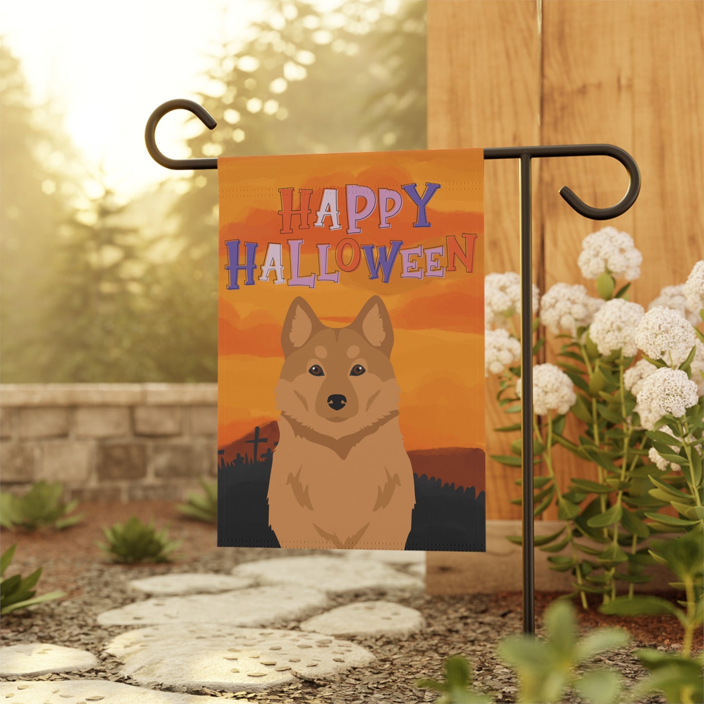Finnish Spitz Dog Halloween Garden Flag
