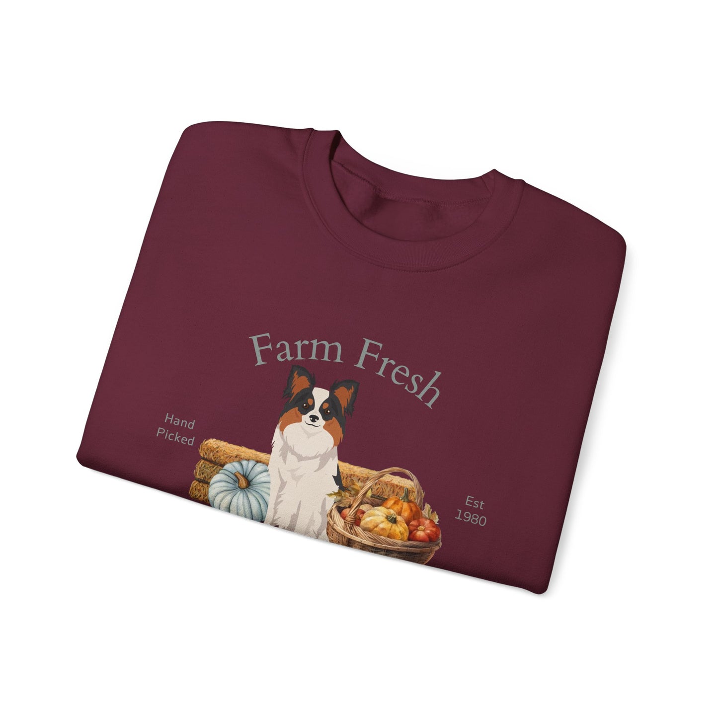 Papillon Dog Fall Farm Fresh Unisex Heavy Blend Crewneck Sweatshirt