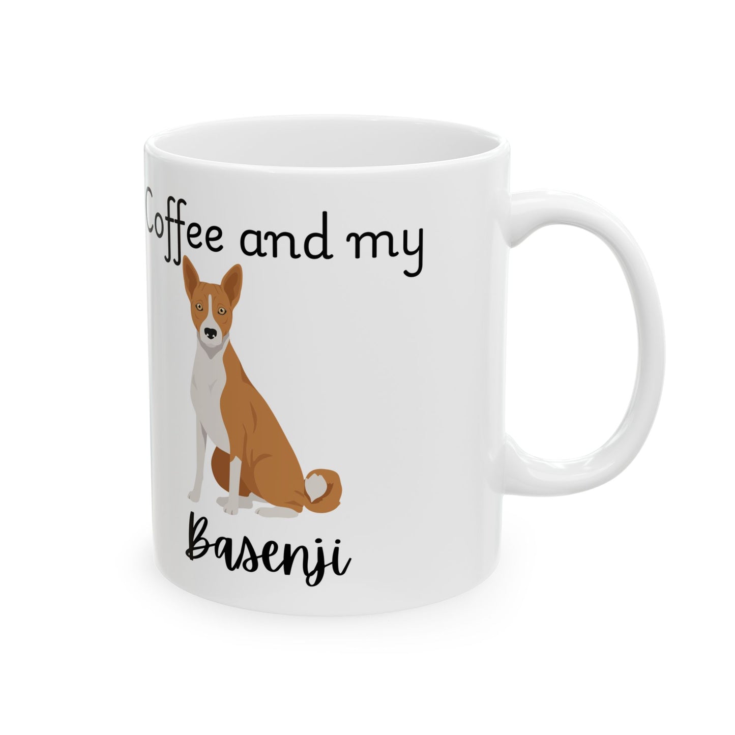 Coffee and My Basenji Ceramic Mug | Dog Lover Gift, Pet Owner Cup, Cute Mug for Dog Moms, Funny Mug for Coffee Lovers