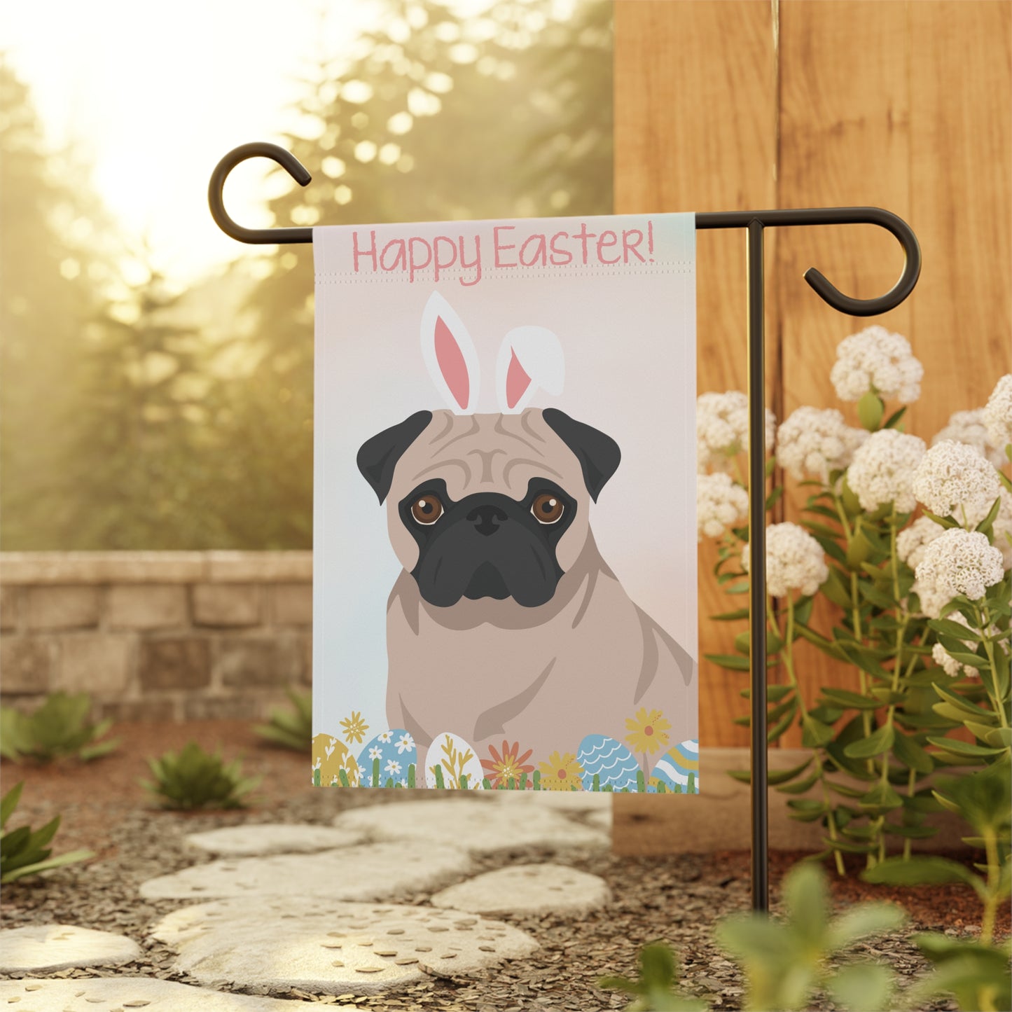 Pug Dog Happy Easter Garden Flag