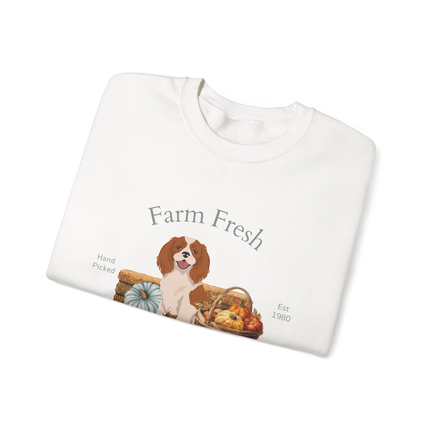 Cavalier King Charles Spaniel Dog Fall Farm Fresh Unisex Heavy Blend Crewneck Sweatshirt