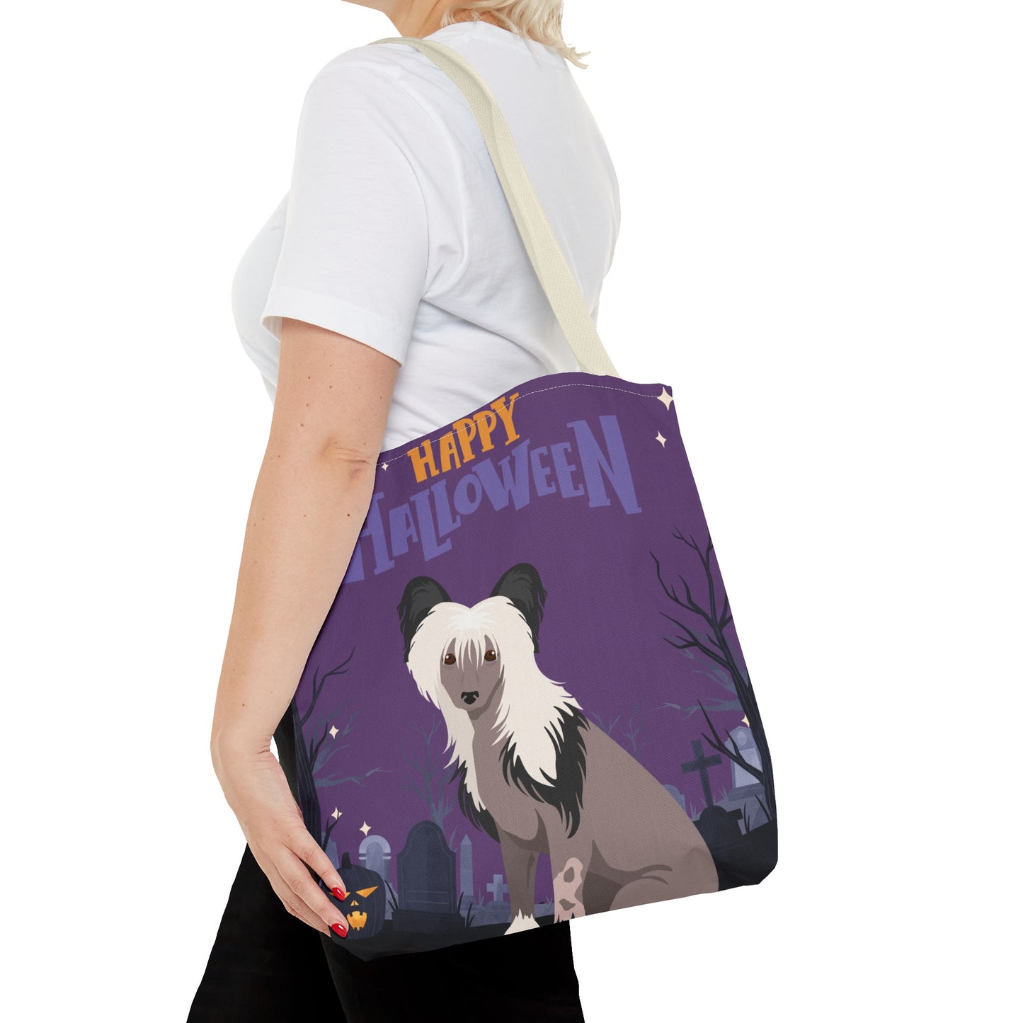 Chinese Crested Dog Happy Halloween Tote Bag 16x16