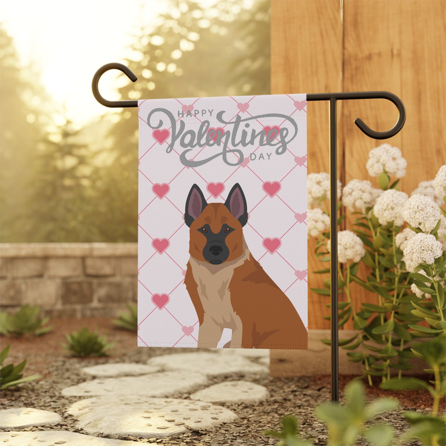 Hallefors Elkhound Dog Valentines Day Garden Flag