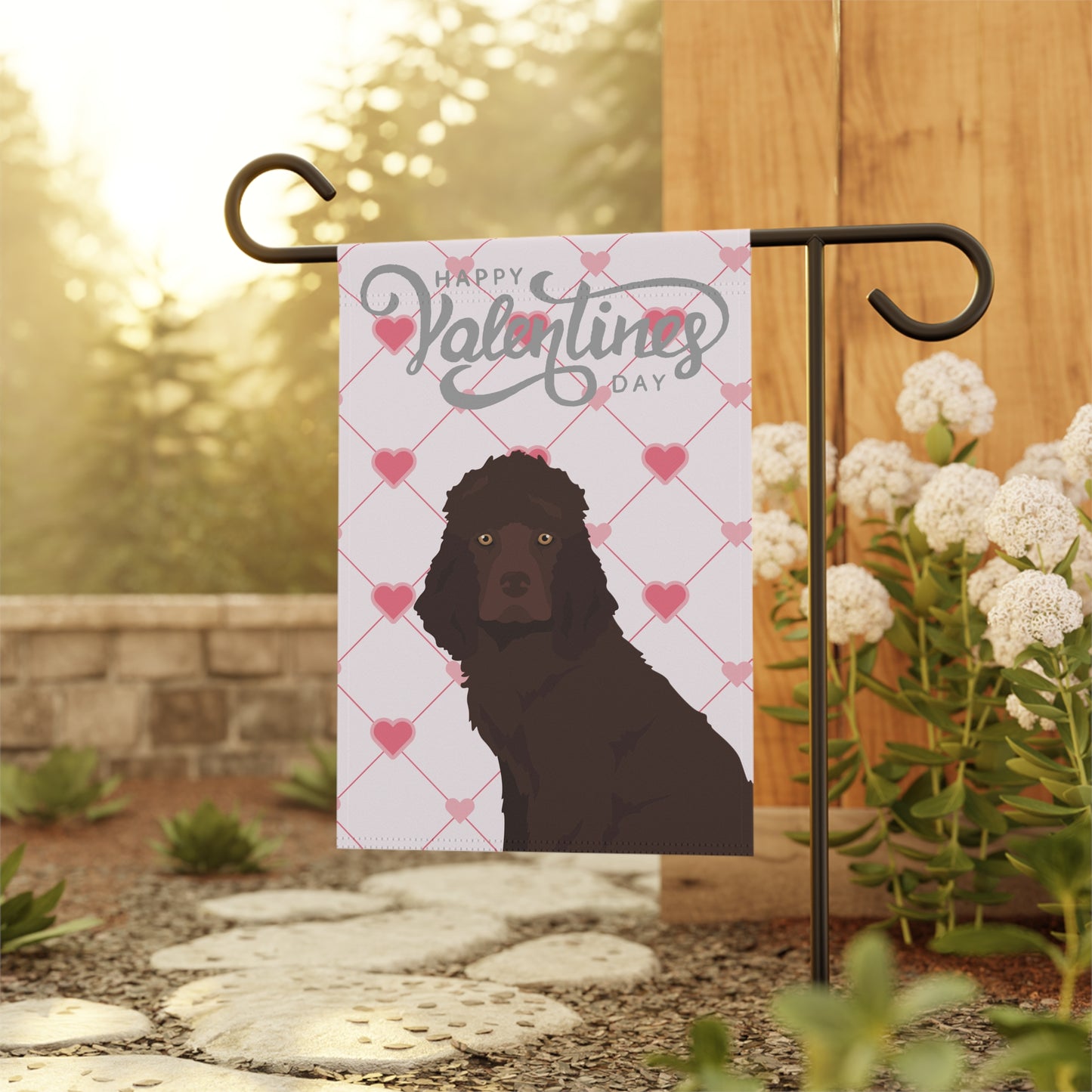 Irish Water Spaniel Dog Valentines Day Garden Flag