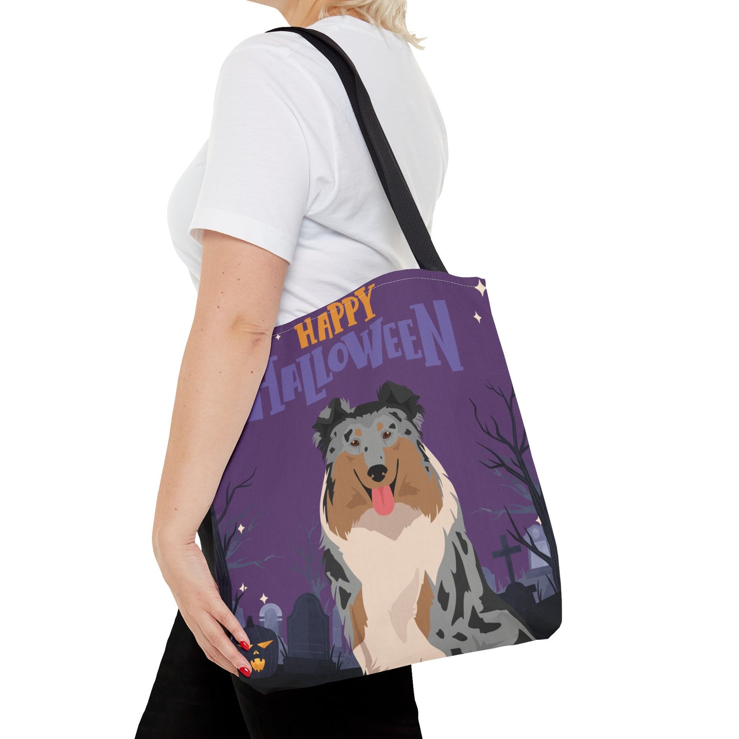 Collie Dog Happy Halloween Tote Bag 16x16
