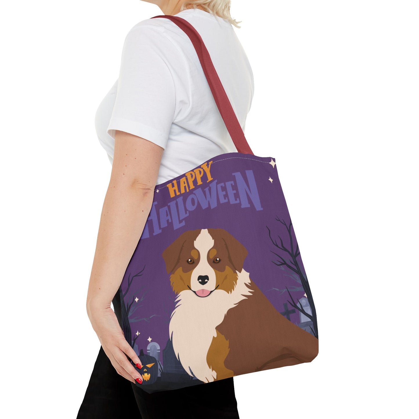 Miniature American Shepherd Dog Happy Halloween Tote Bag 16x16