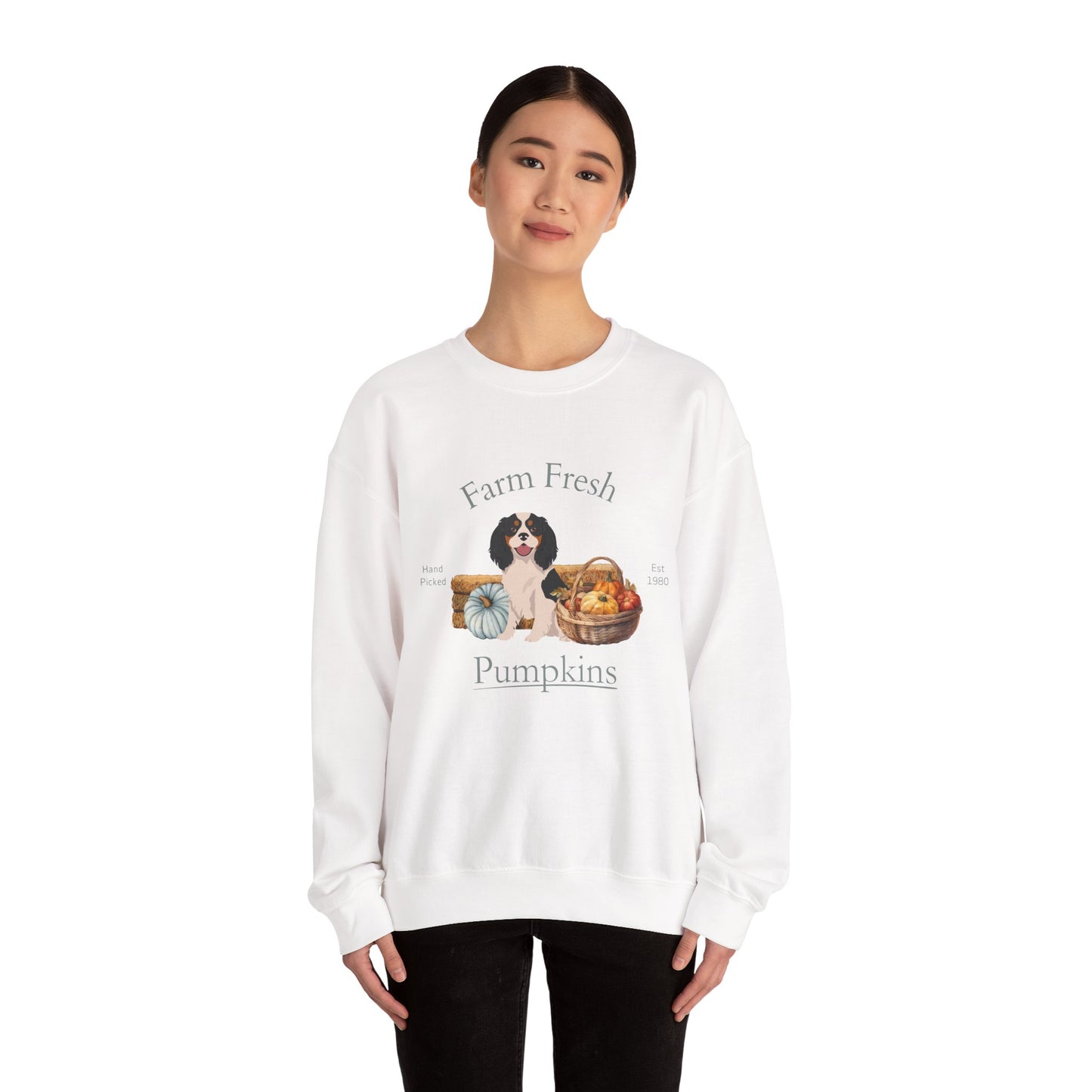 Cavalier King Charles Spaniel Dog Fall Farm Fresh Unisex Heavy Blend Crewneck Sweatshirt