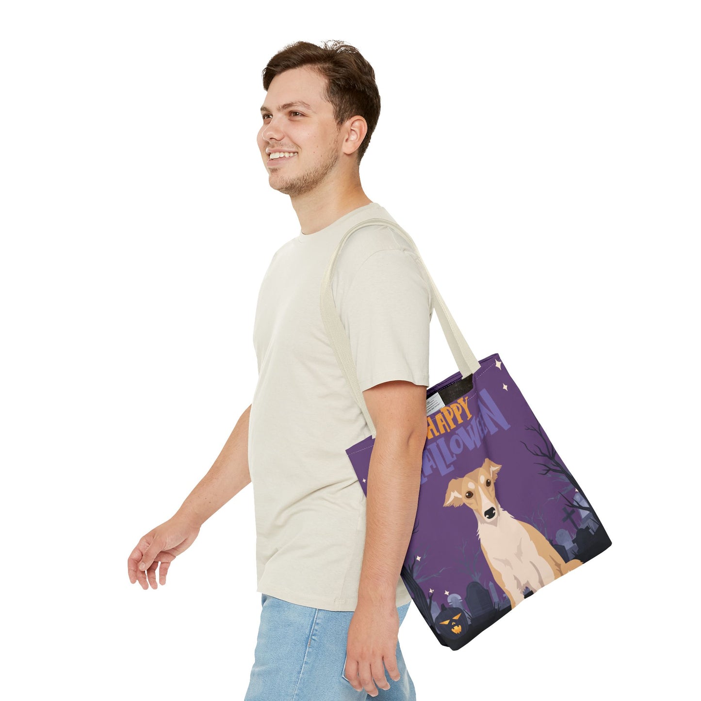 Silken Windhound Dog Happy Halloween Tote Bag 16x16