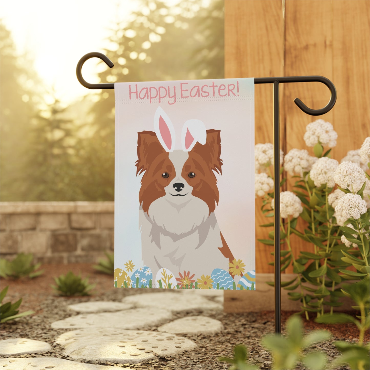 Papillon Dog Happy Easter Garden Flag