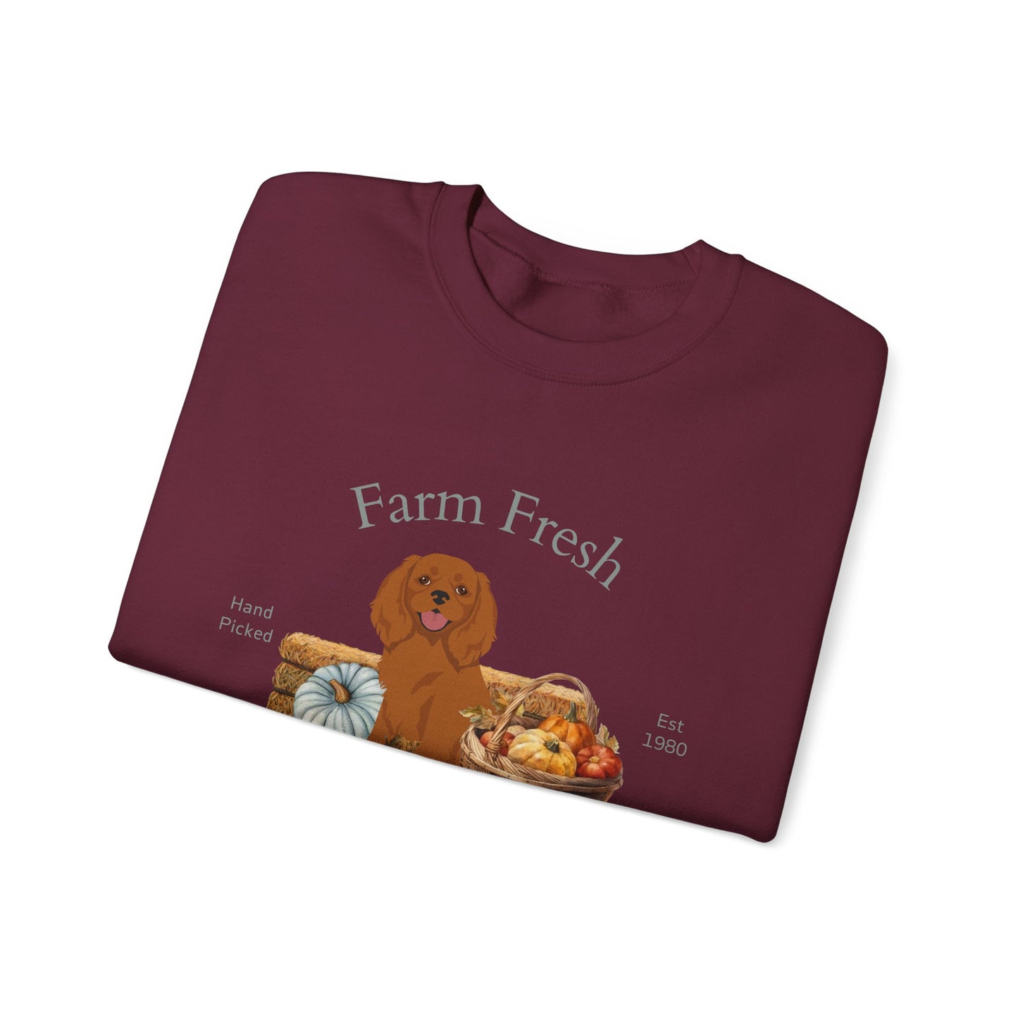 Cavalier King Charles Spaniel Dog Fall Farm Fresh Unisex Heavy Blend Crewneck Sweatshirt