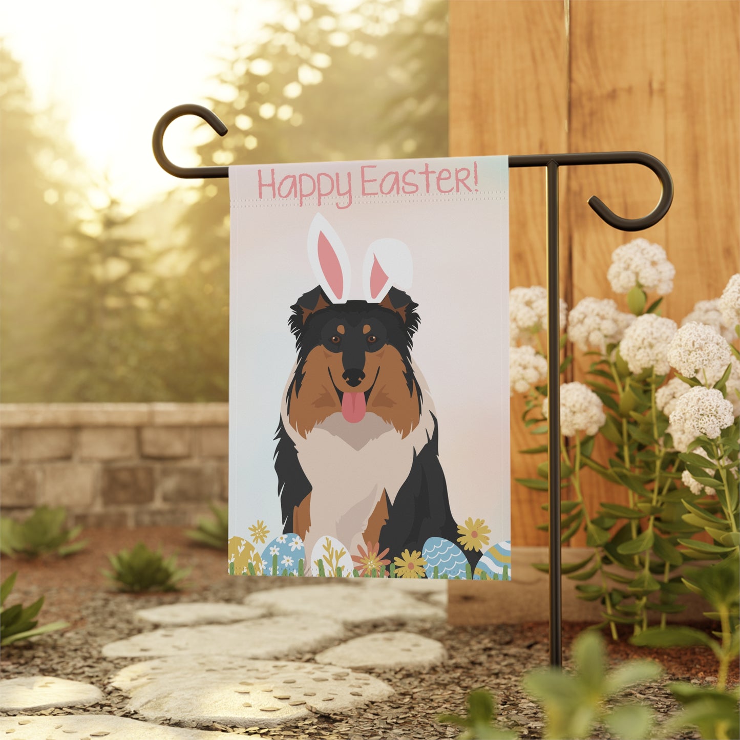 Collie Dog Happy Easter Garden Flag