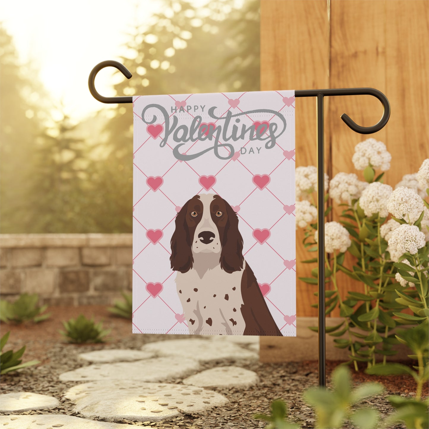 Russian Spaniel Dog Valentines Day Garden Flag