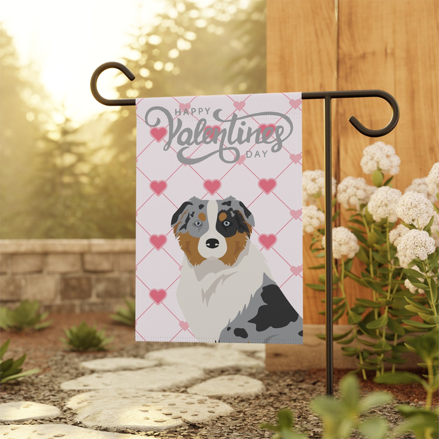 Australian Shepherd Dog Valentine's Day Garden Flag
