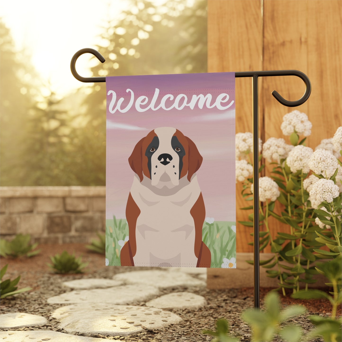 St Bernard Dog Welcome Garden Flag
