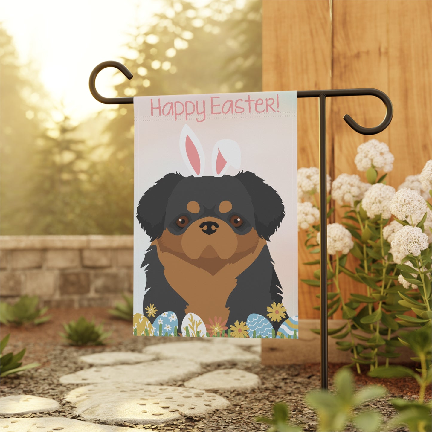 Tibetan Spaniel Dog Happy Easter Garden Flag