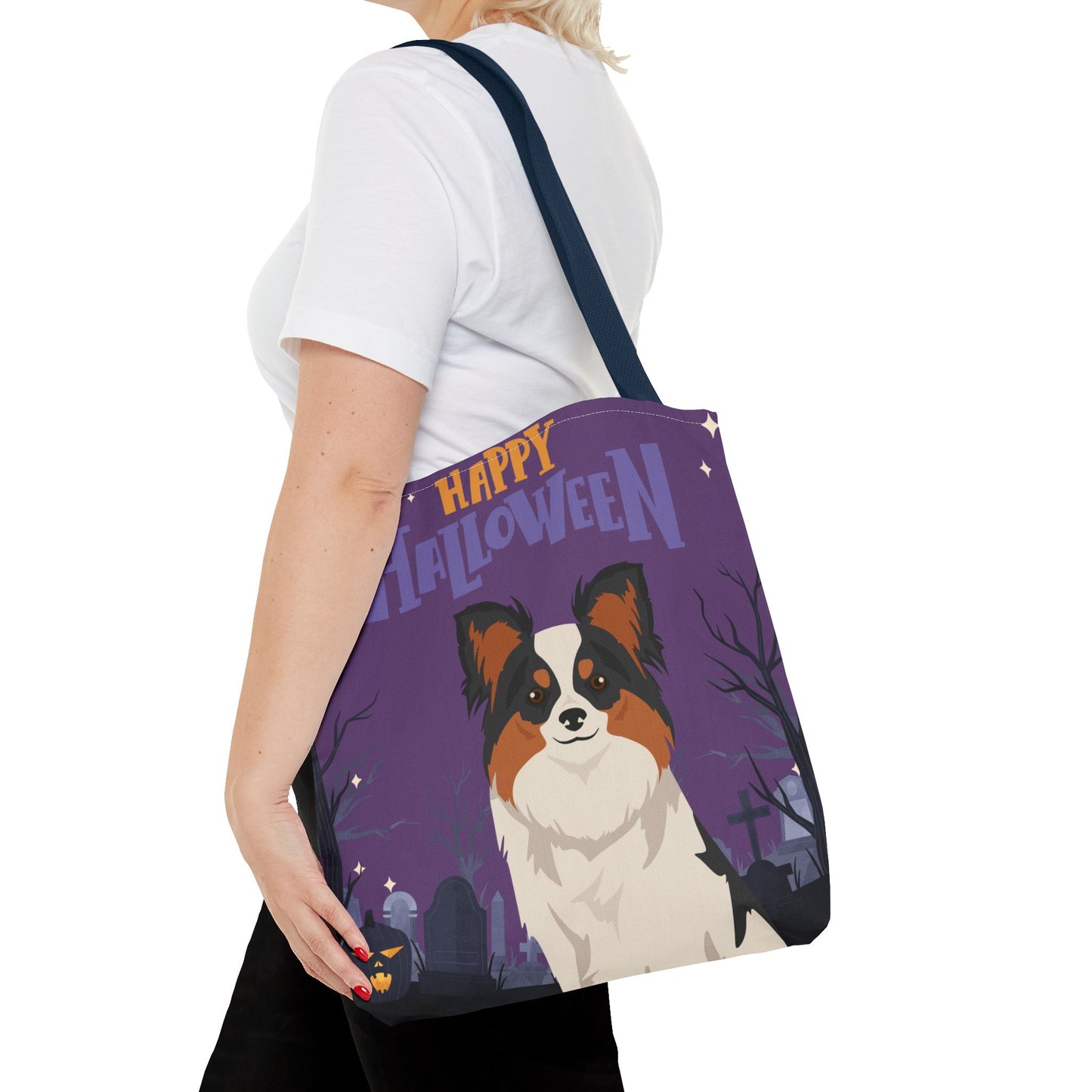 Papillon Dog Happy Halloween Tote Bag 16x16