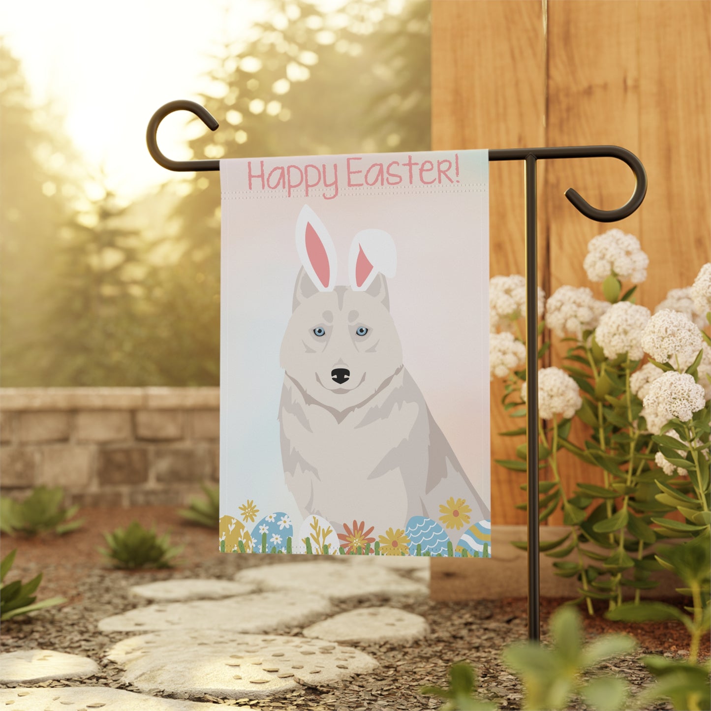 Siberian Husky Dog Happy Easter Garden Flag