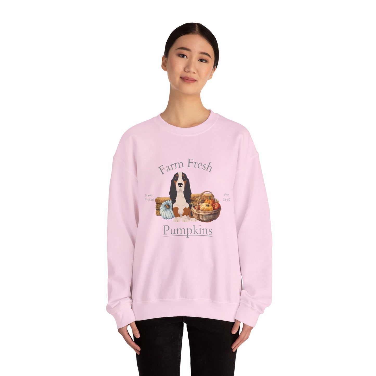 Basset Hound Dog Fall Farm Fresh Unisex Heavy Blend Crewneck Sweatshirt
