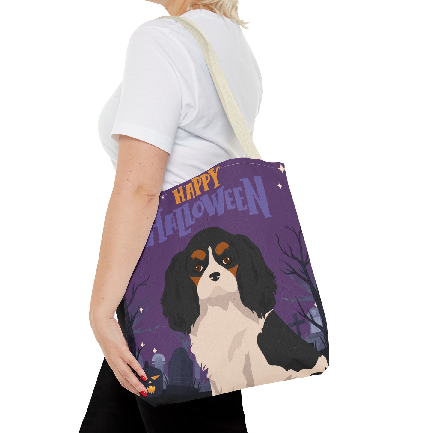 Cavalier King Charlre Spaniel Dog Happy Halloween Tote Bag 16x16