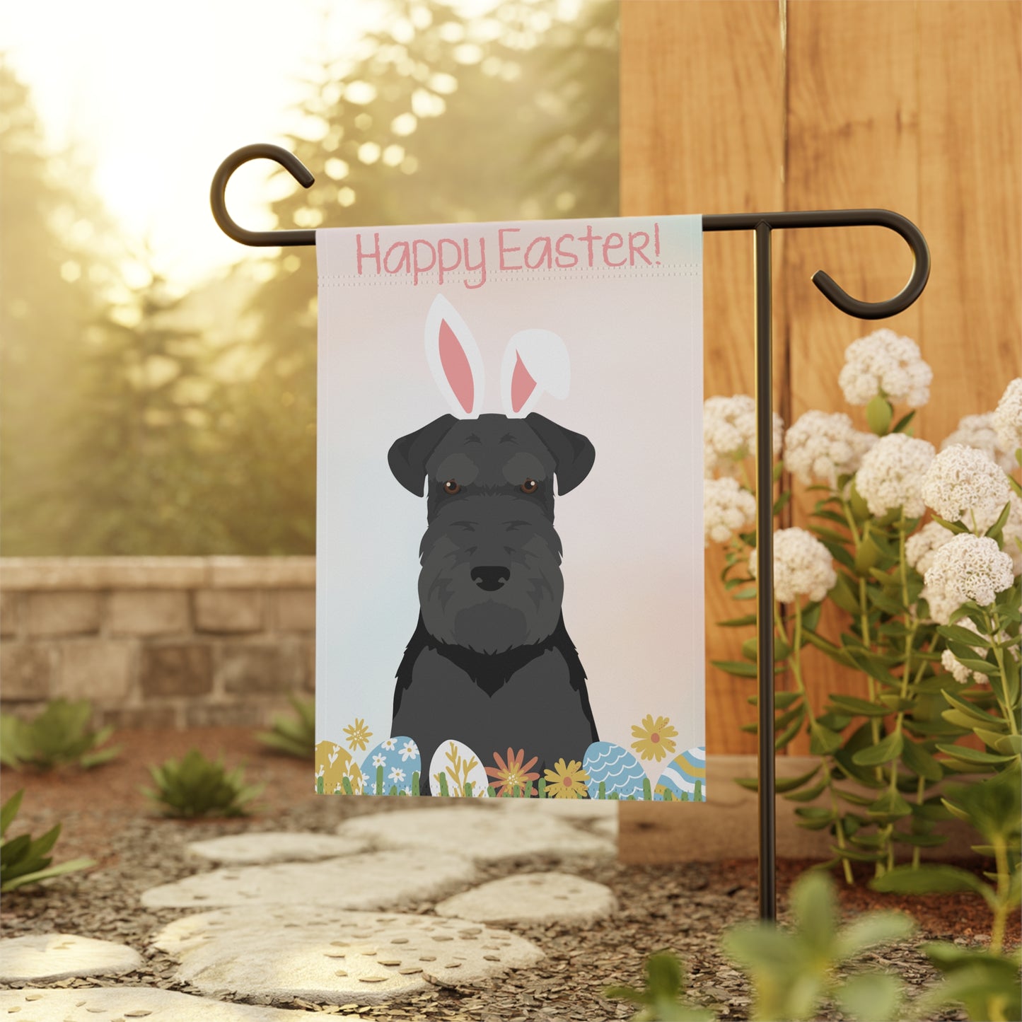 Schnauzer Dog Happy Easter Garden Flag