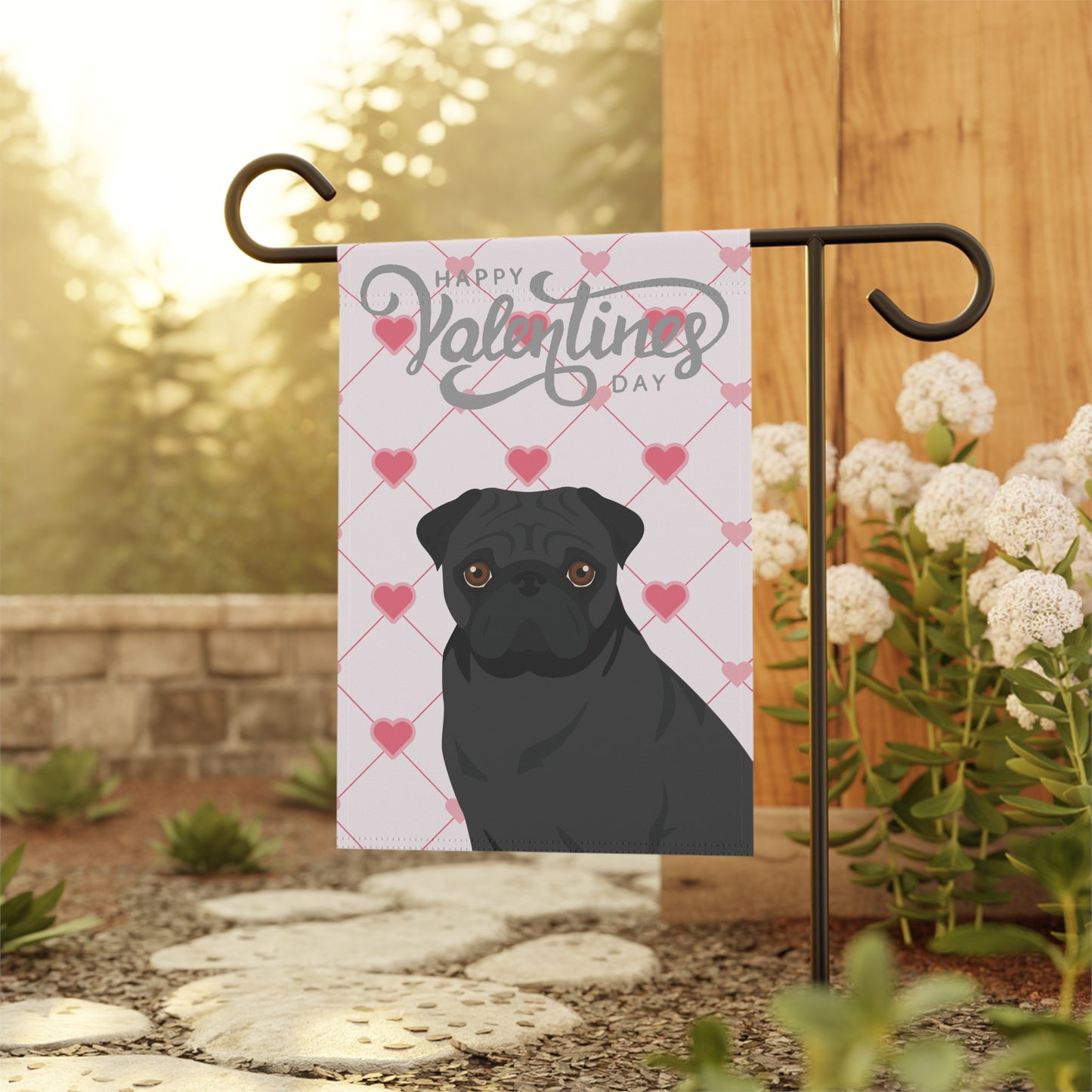 Pug Dog Valentines Day Garden Flag