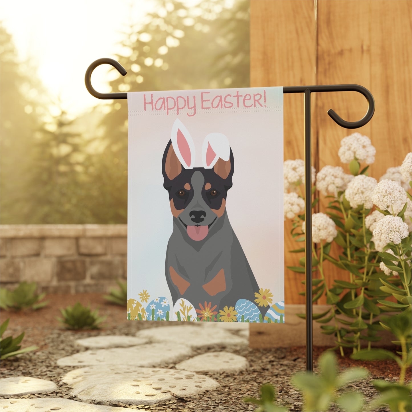 Australian Stumpy Tail Cattle Dog Happy Easter Garden Flag