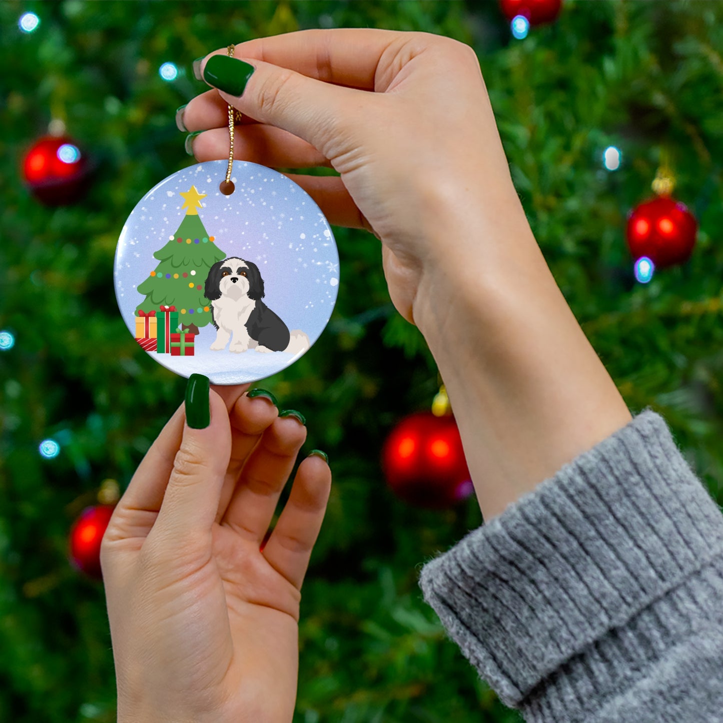 Shih Tzu Dog Christmas Ceramic Ornament