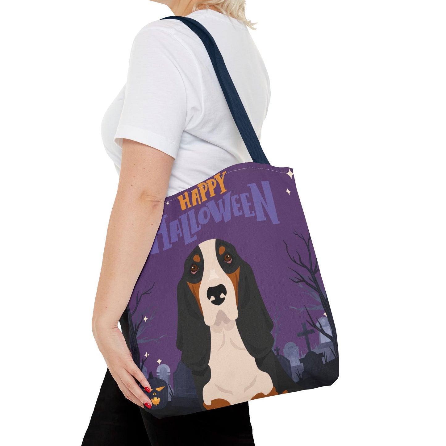 Basset Hound Dog Happy Halloween Tote Bag 16x16
