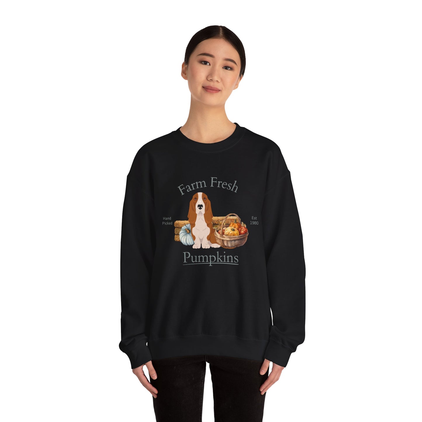 Basset Hound Dog Fall Farm Fresh Unisex Heavy Blend Crewneck Sweatshirt