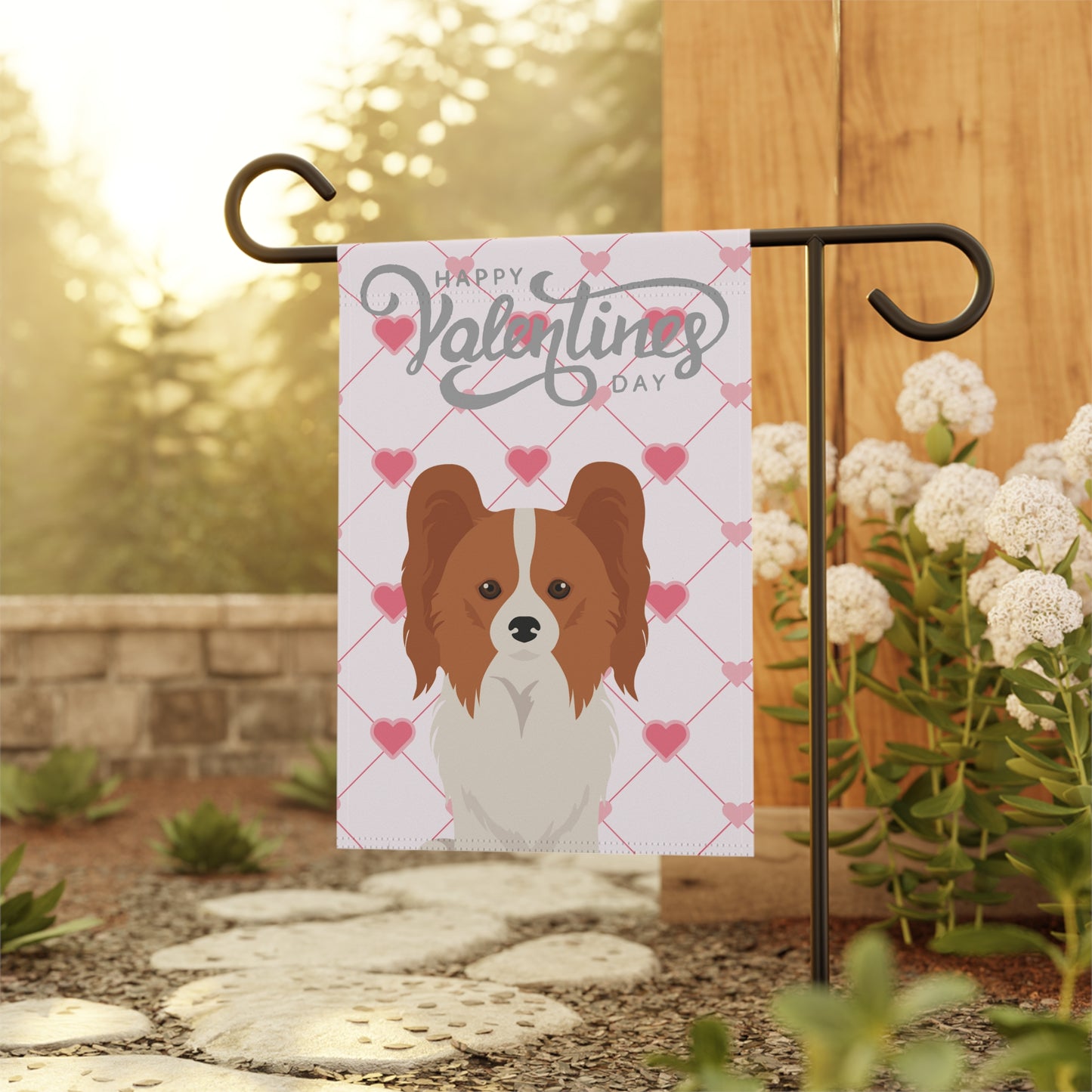 Papillon Dog Valentines Day Garden Flag