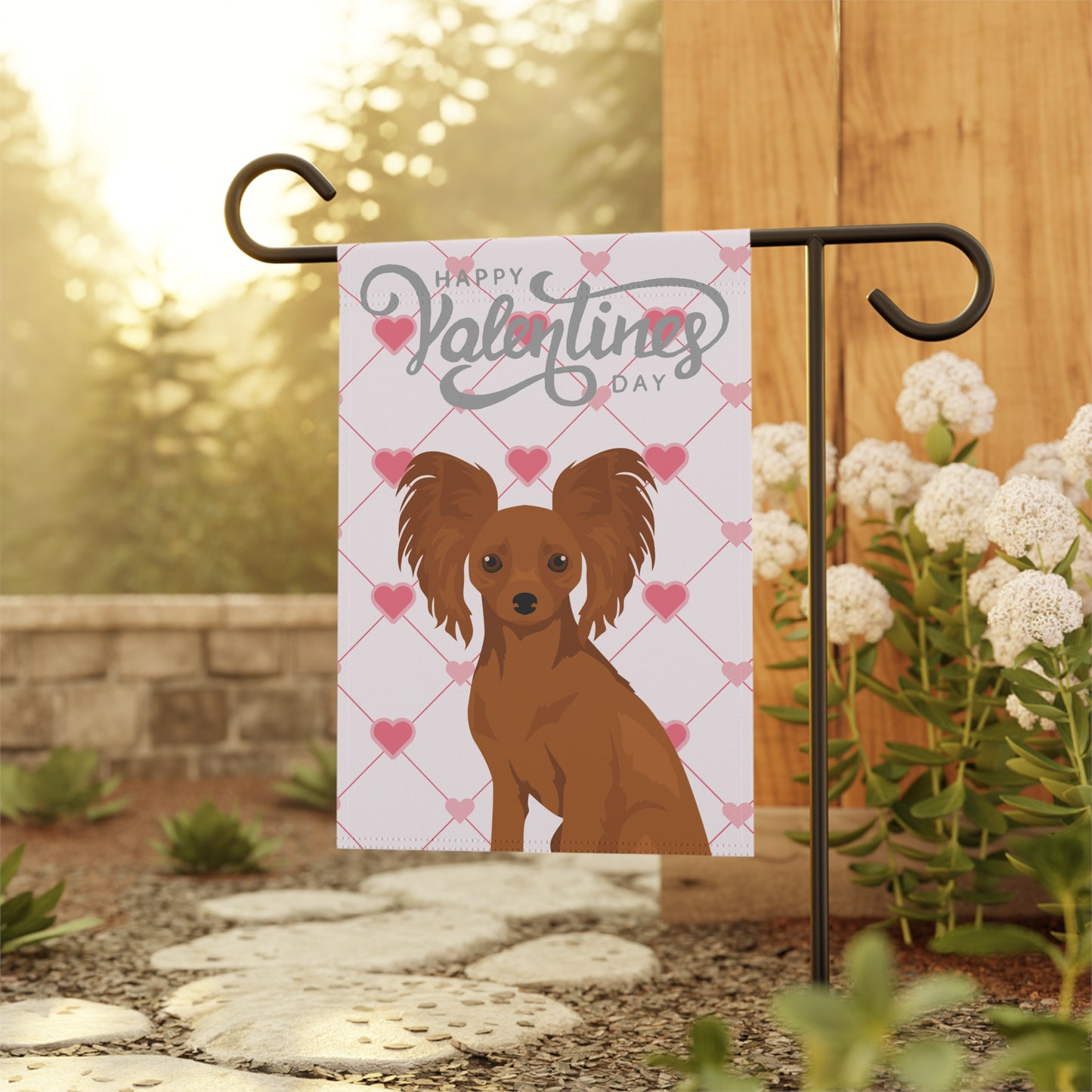 Russian Toy Dog Valentines Day Garden Flag