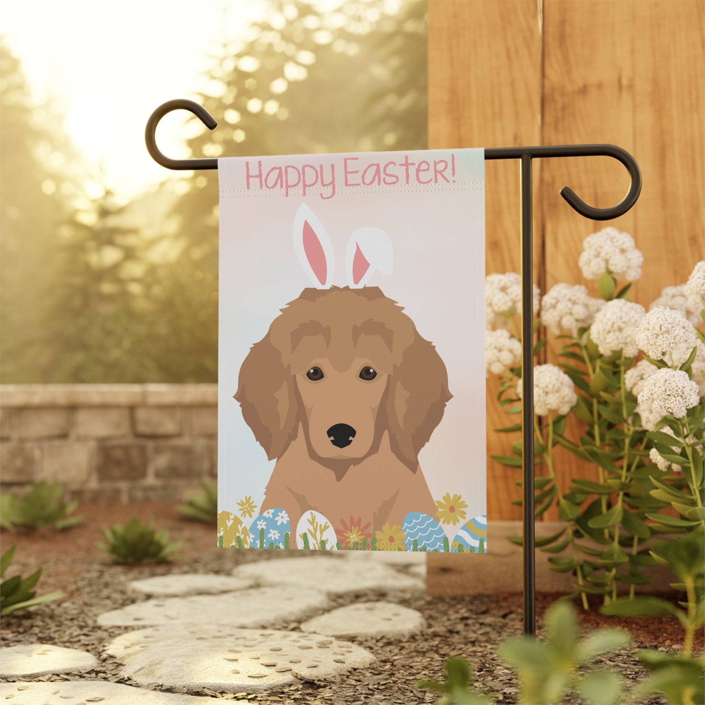 Poodle Dog Happy Easter Garden Flag