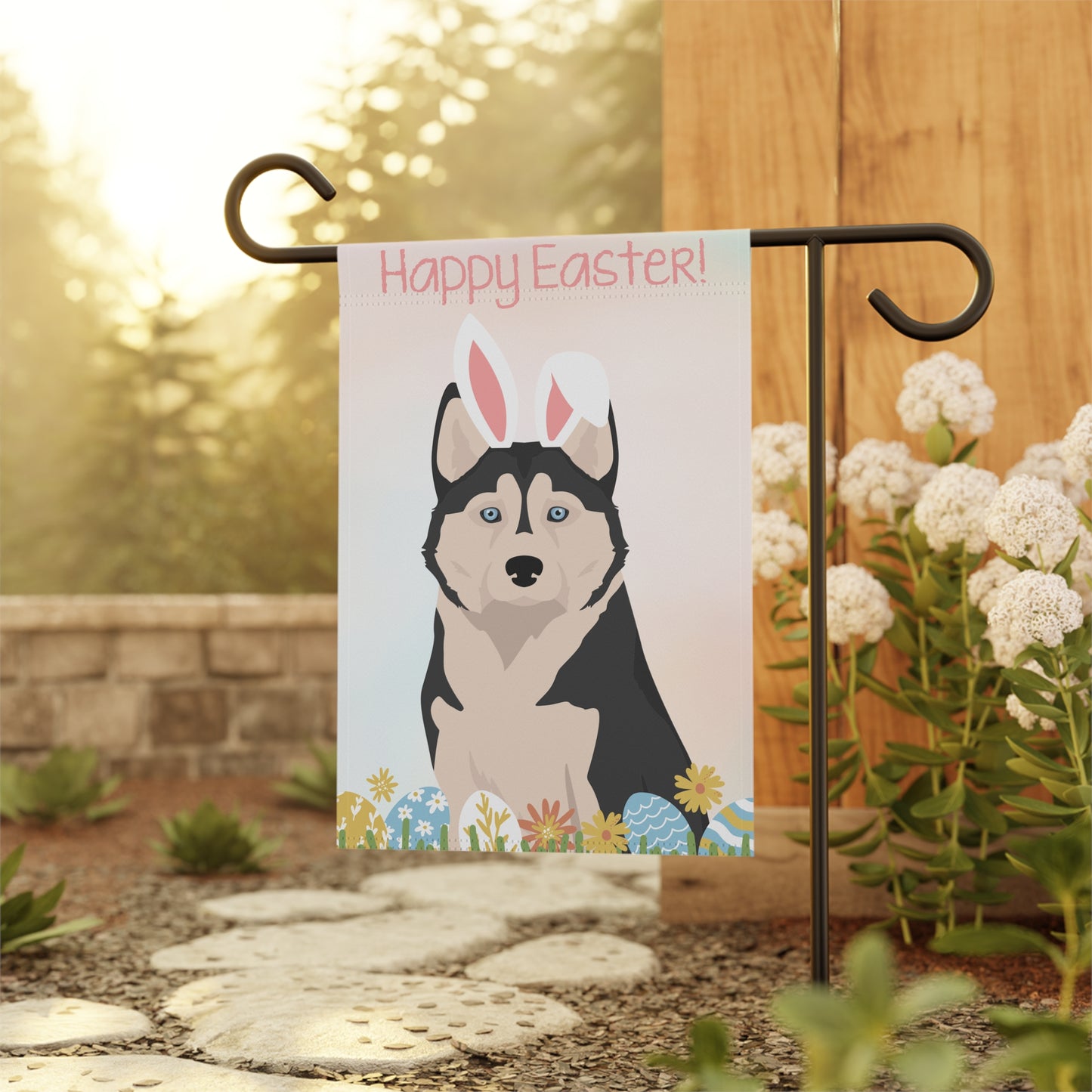 Alaskan Husky Dog Happy Easter Garden Flag