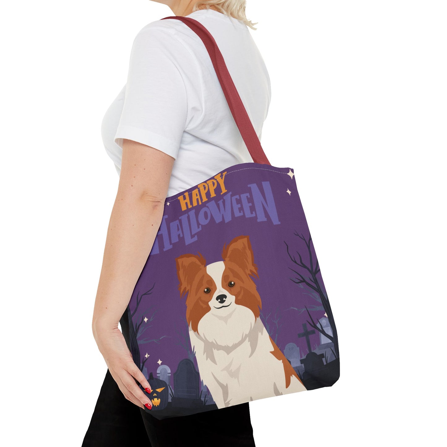 Papillon Dog Happy Halloween Tote Bag 16x16