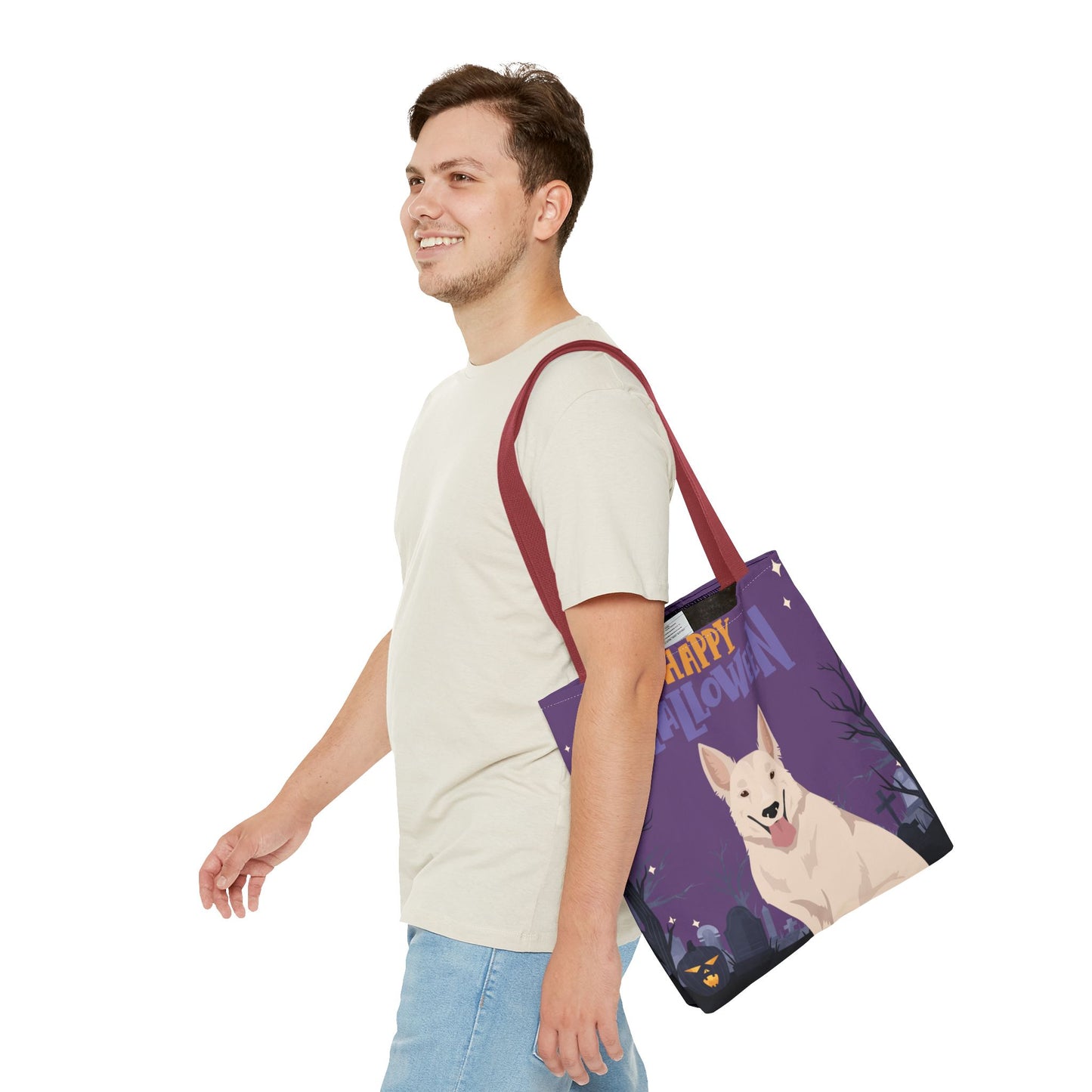White Swiss Shepherd Dog Happy Halloween Tote Bag 16x16