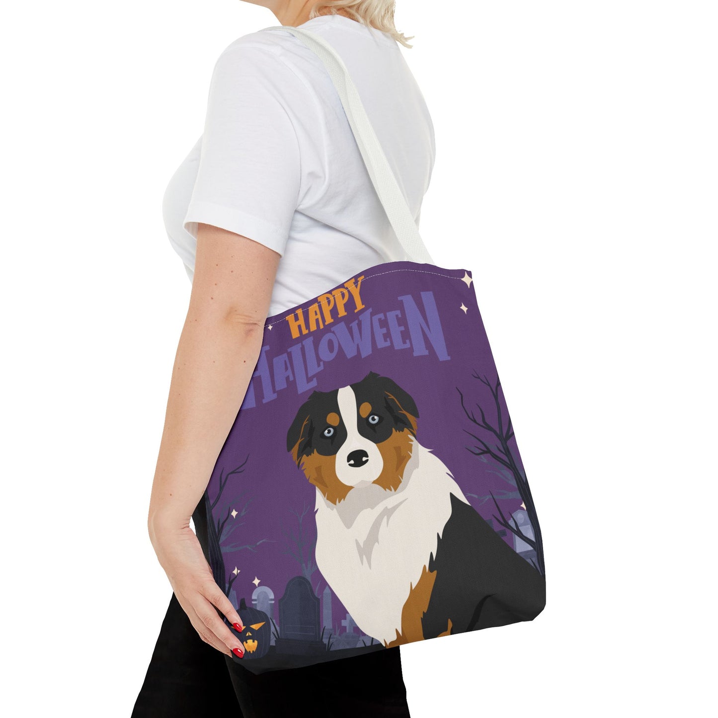 Australian Shepherd Dog Happy Halloween Tote Bag 16x16