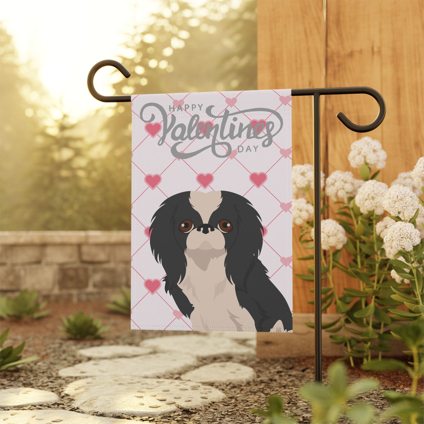 Japanese Chin Dog Valentines Day Garden Flag