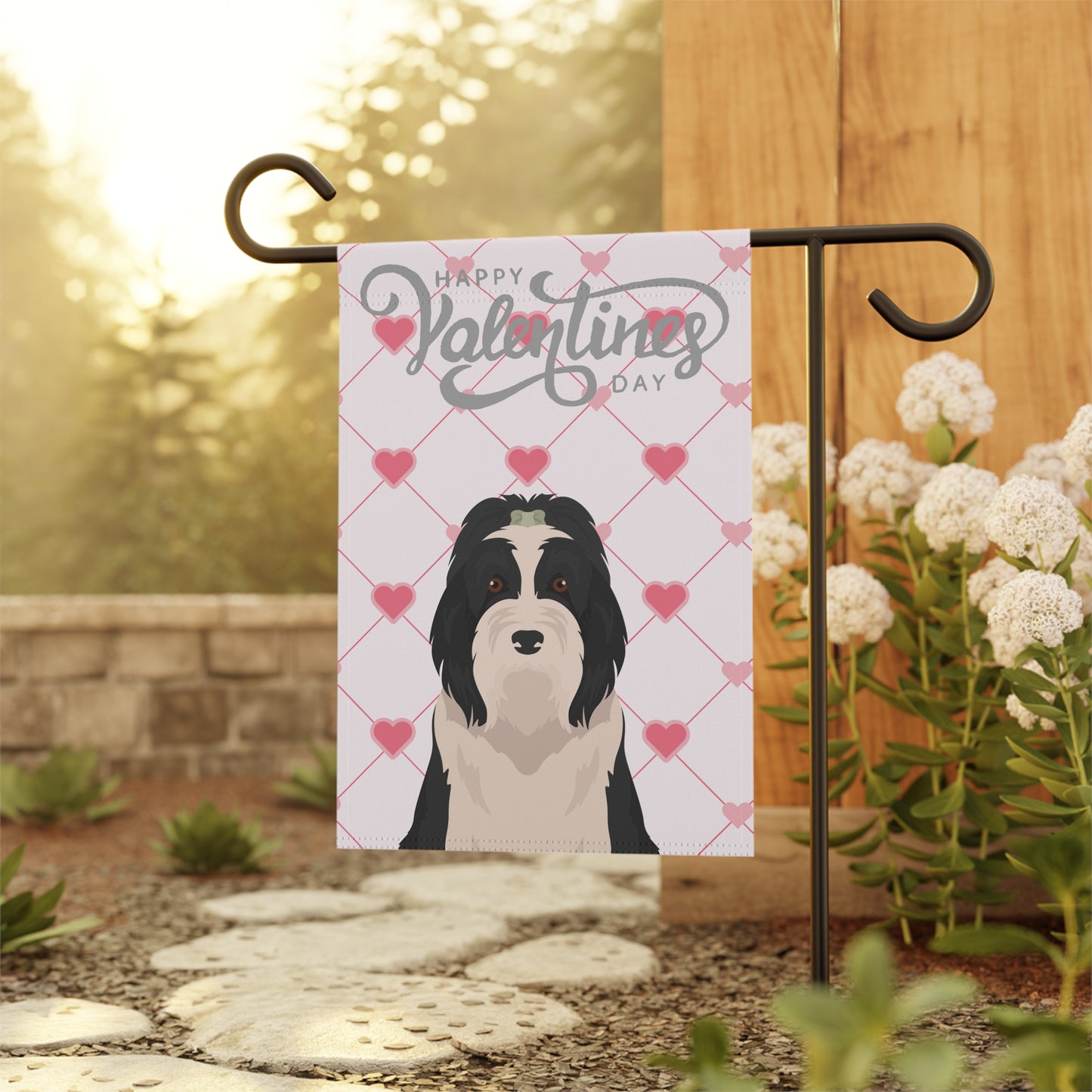 Bearded Collie Valentines Day Garden Flag