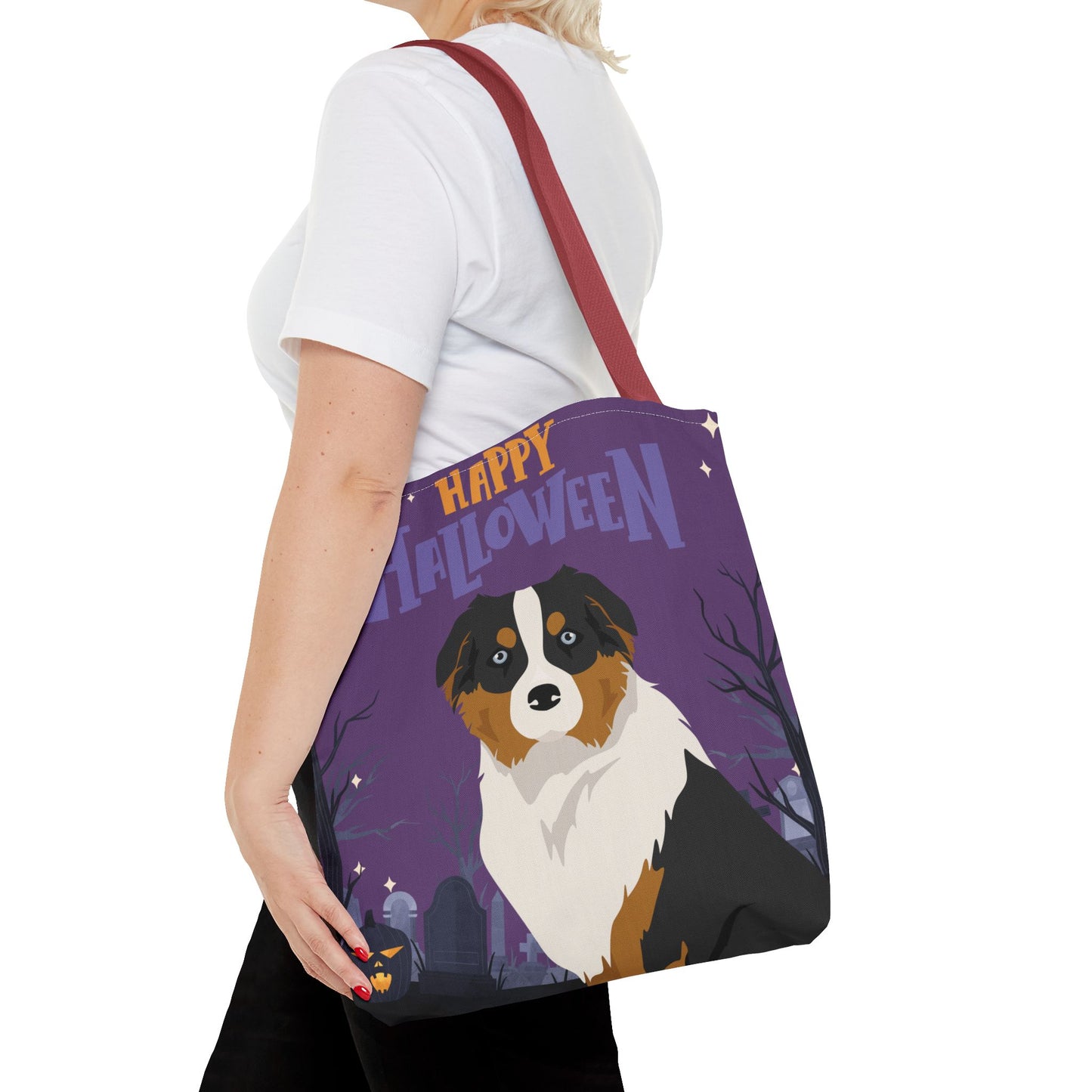 Australian Shepherd Dog Happy Halloween Tote Bag 16x16