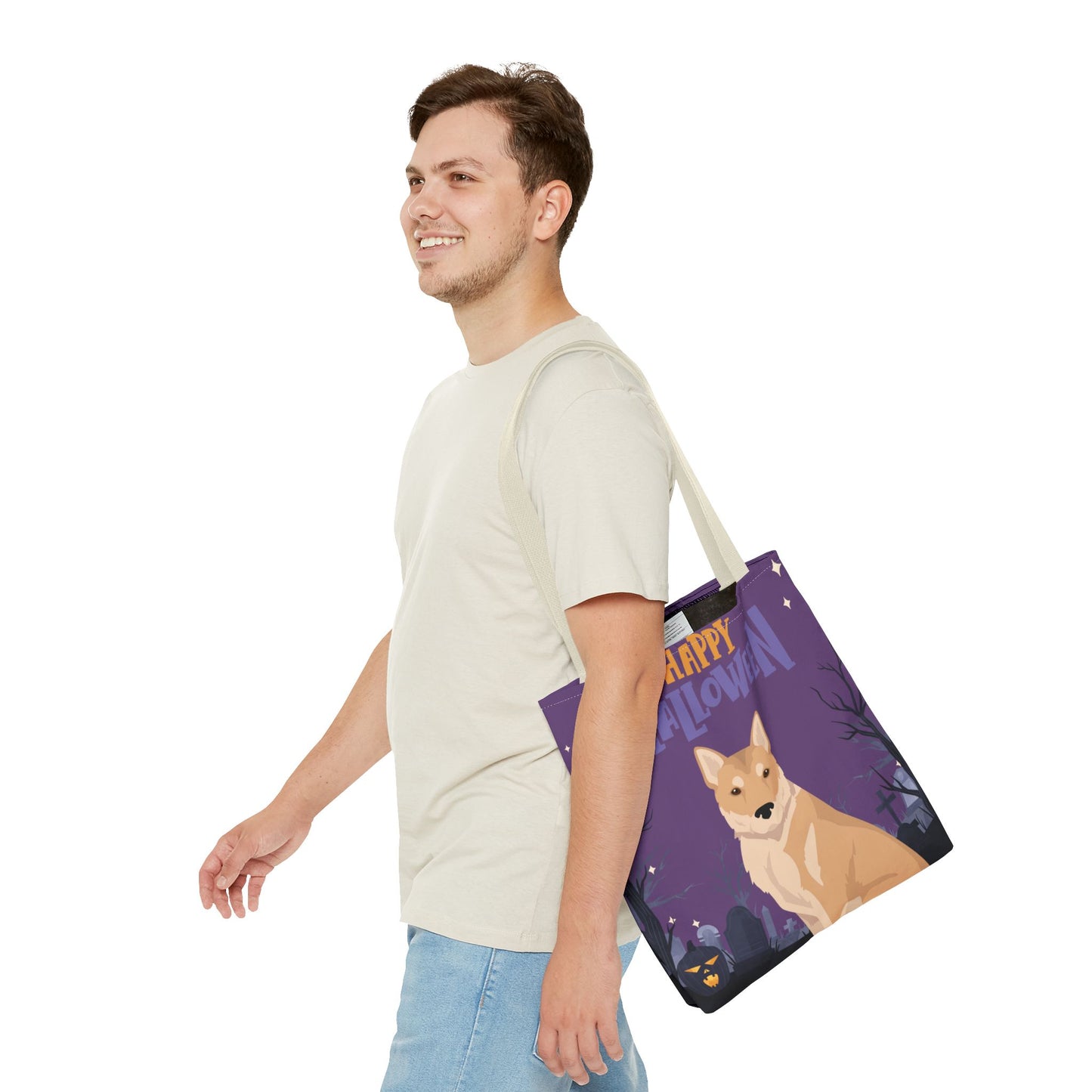 Korean Jindo Dog Happy Halloween Tote Bag 16x16
