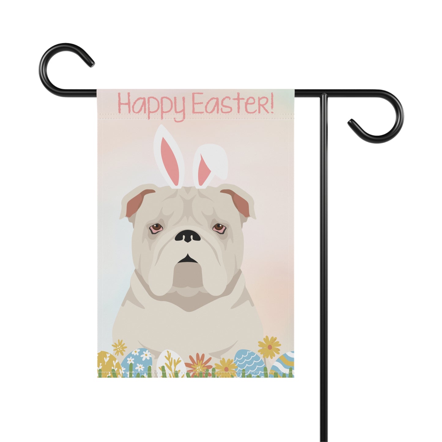 Bulldog Dog Happy Easter Garden Flag