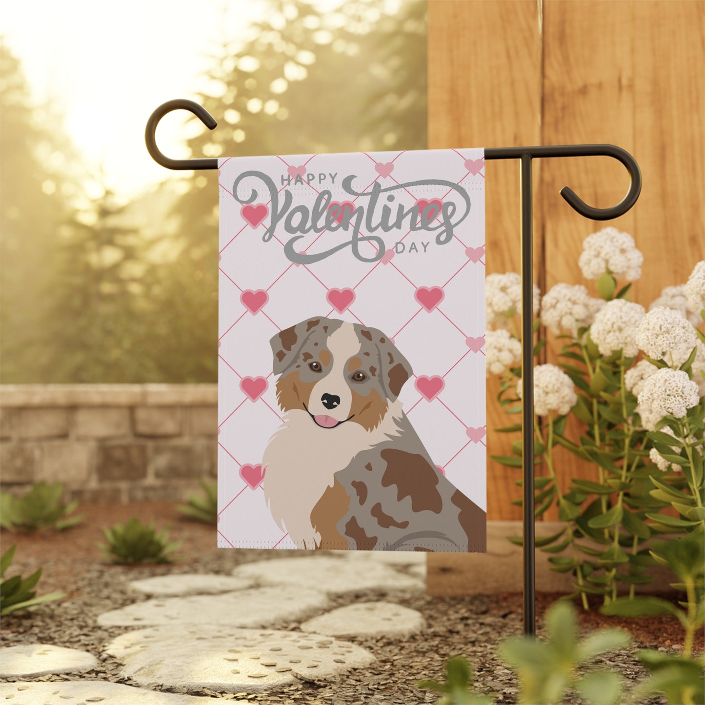 Mini American Shepherd Dog Valentines Day Garden Flag
