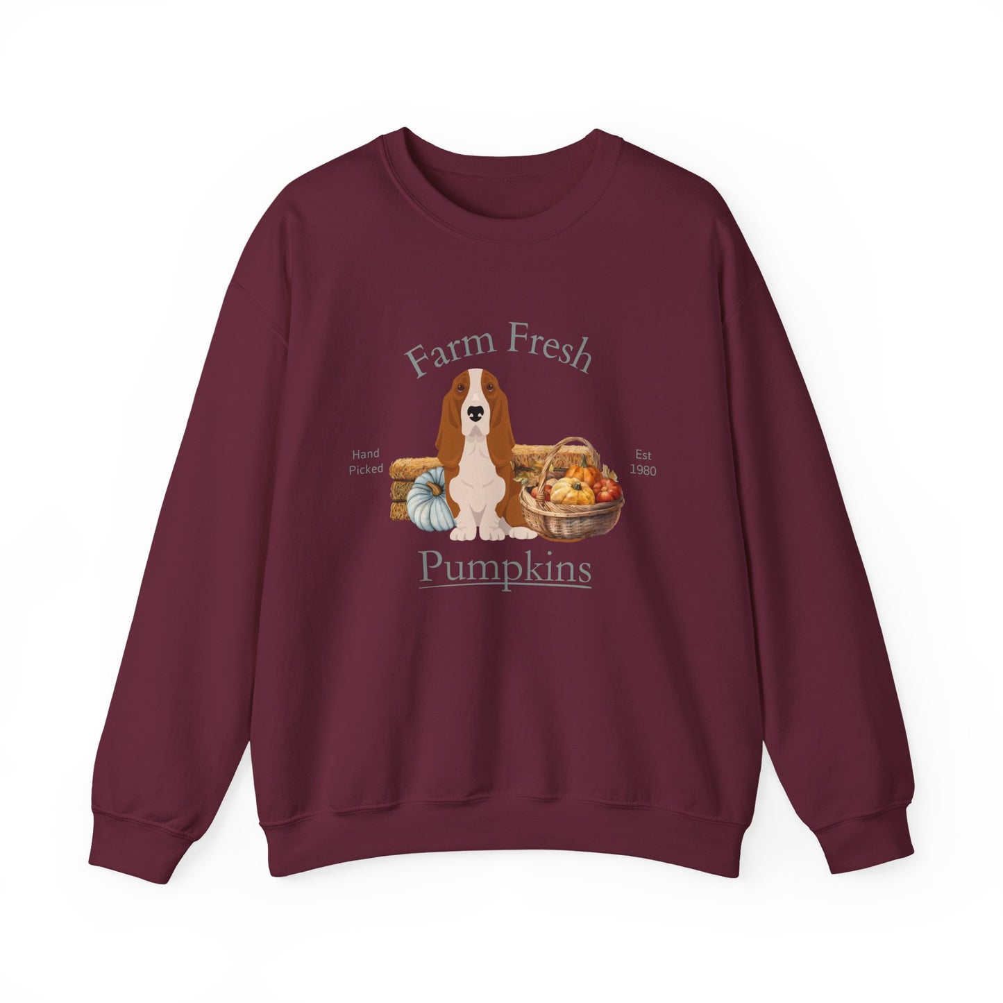 Basset Hound Dog Fall Farm Fresh Unisex Heavy Blend Crewneck Sweatshirt