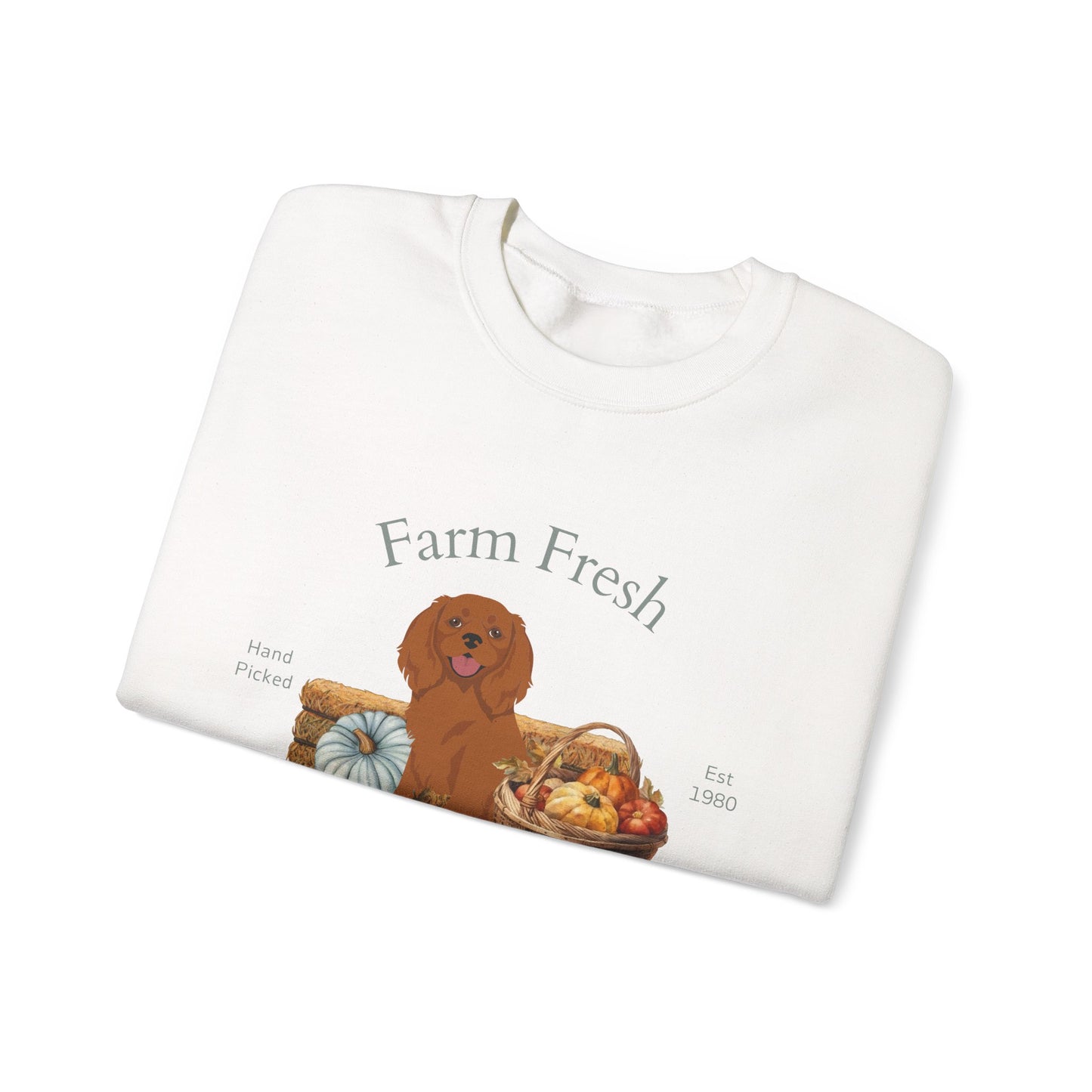 Cavalier King Charles Spaniel Dog Fall Farm Fresh Unisex Heavy Blend Crewneck Sweatshirt