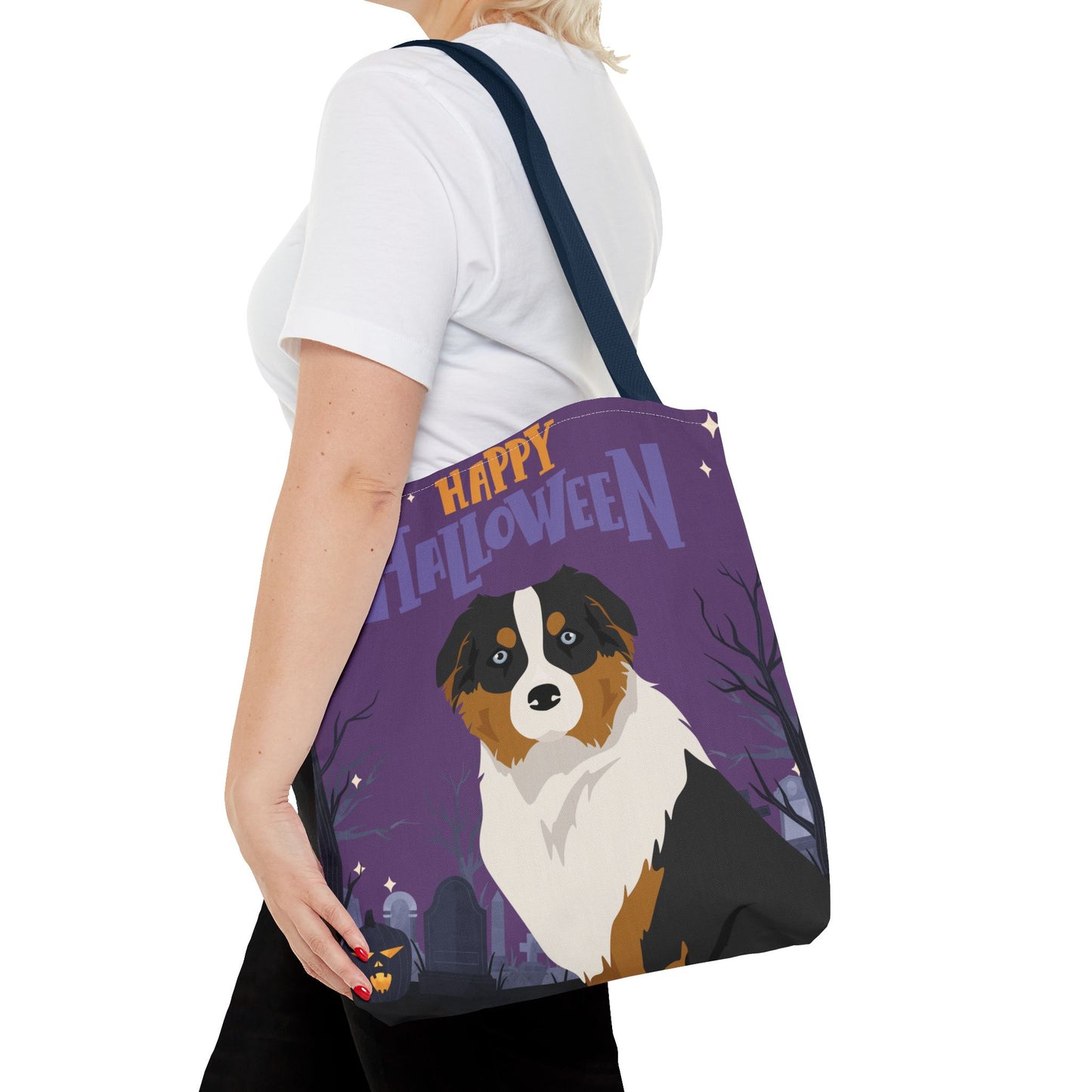 Australian Shepherd Dog Happy Halloween Tote Bag 16x16