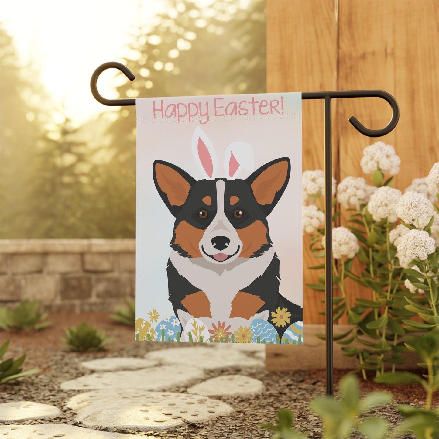 Pembroke Welsh Corgi Dog Happy Easter Garden Flag